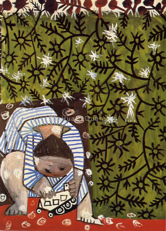 有玩具车的孩子 - 巴勃罗·毕加索